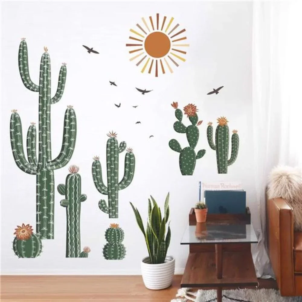 Boho Cactus Wall Stickers Tropical Green Plants Peel and Stick Wall Art Decals